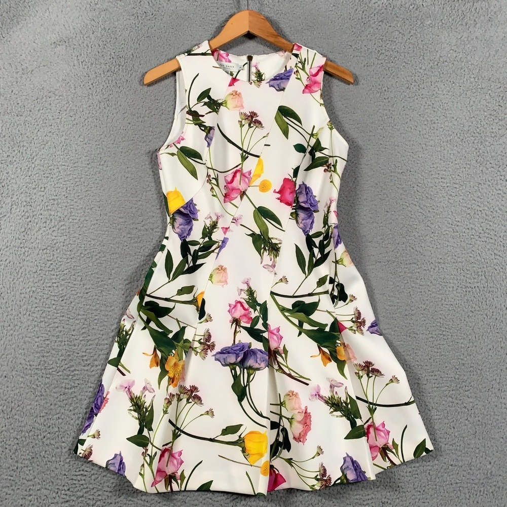 Ted Baker Ruxane Dress Women's 3 US 8 Floral Skater Fit Flare Chatsworth Bloom